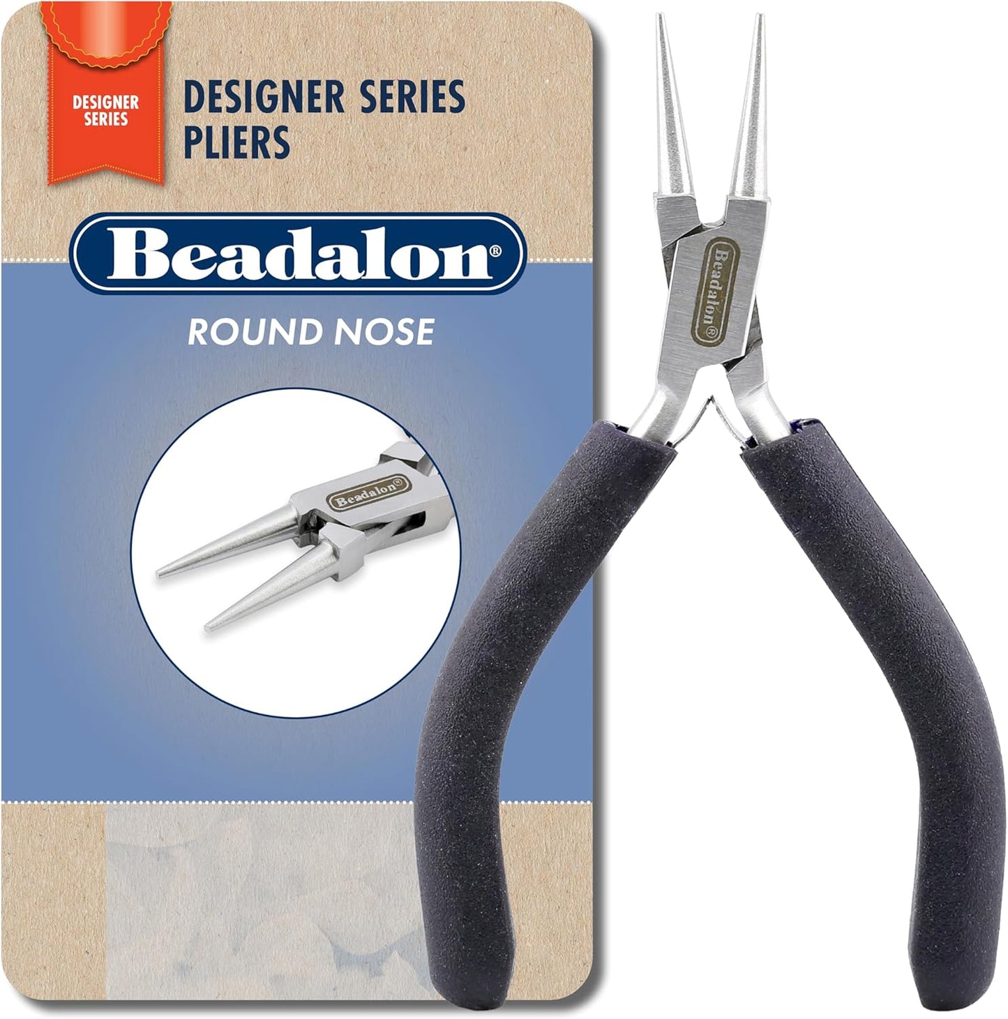 Beadalon Designer Series Round Nose Pliers, Dark Blue Vinyl-Free Grips, Stainless Steel, Box Joint, Double Leaf Springs, 4.75 in