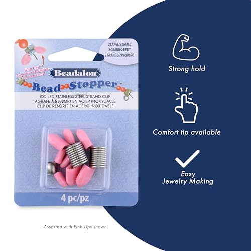 Beadalon Bead Stoppers – Spring Clips for Beading Wire - Combo – Pink Tips (2 Large, 2 Small)