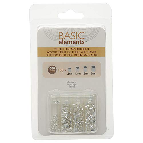 Basic Elements Silver-Plated Crimp Tube Beads – 600-Piece Variety Pack (4 Sizes)