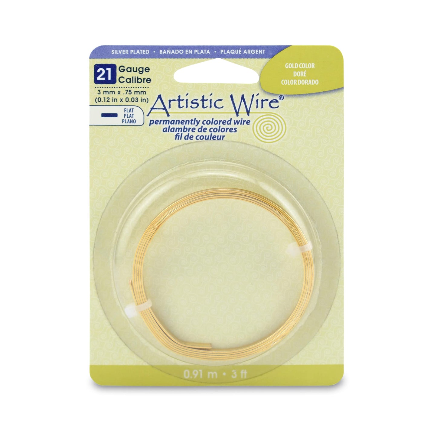 Artistic Wire, 21 Gauge, Flat, 3 mm x .75 mm / 0.12 in x 0.03 in, Tarnish Resistant Silver Plated, 3 ft / .91 m, AWB-21F-S10-03F