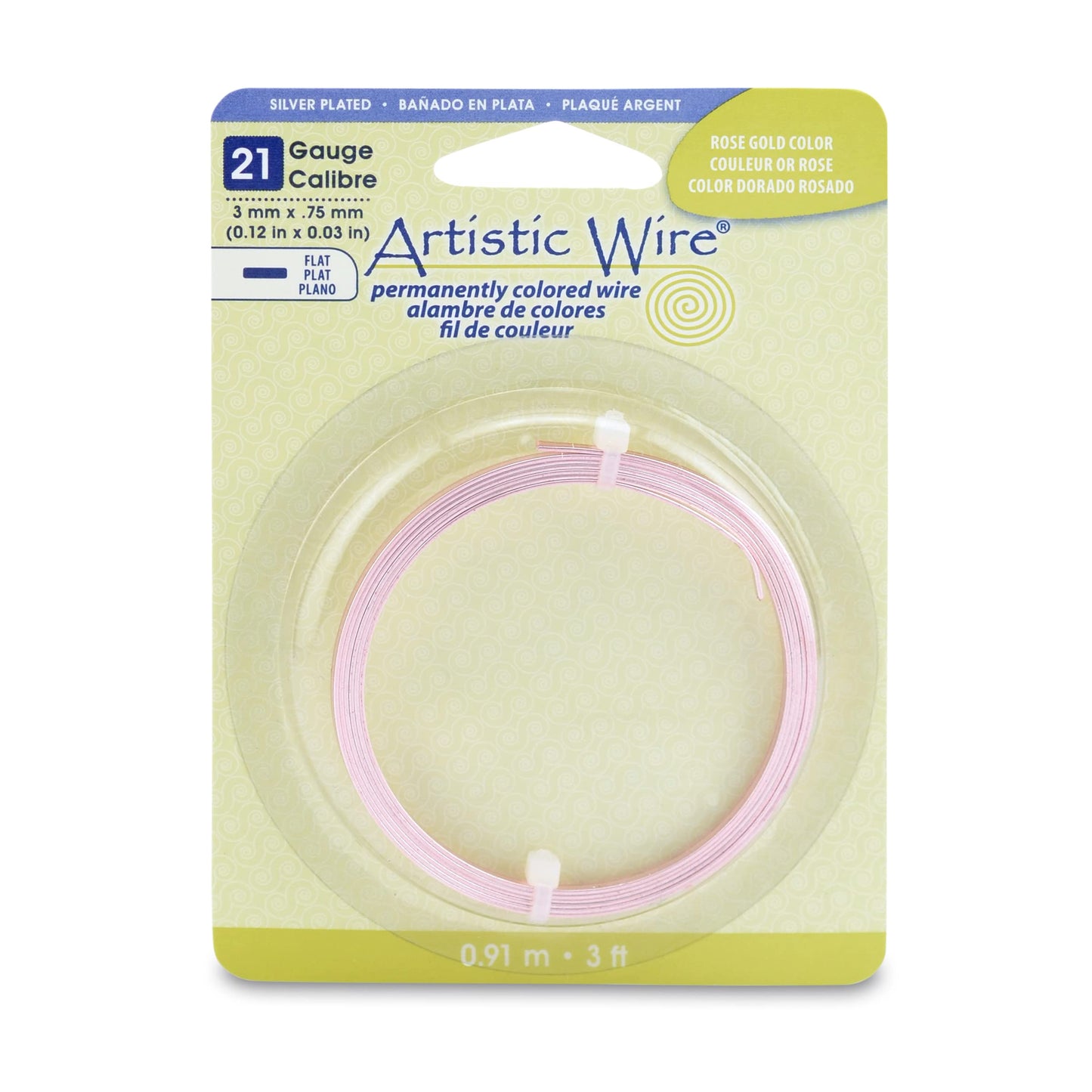 Artistic Wire, 21 Gauge, Flat, 3 mm x .75 mm / 0.12 in x 0.03 in, Tarnish Resistant Silver Plated, 3 ft / .91 m, AWB-21F-S10-03F