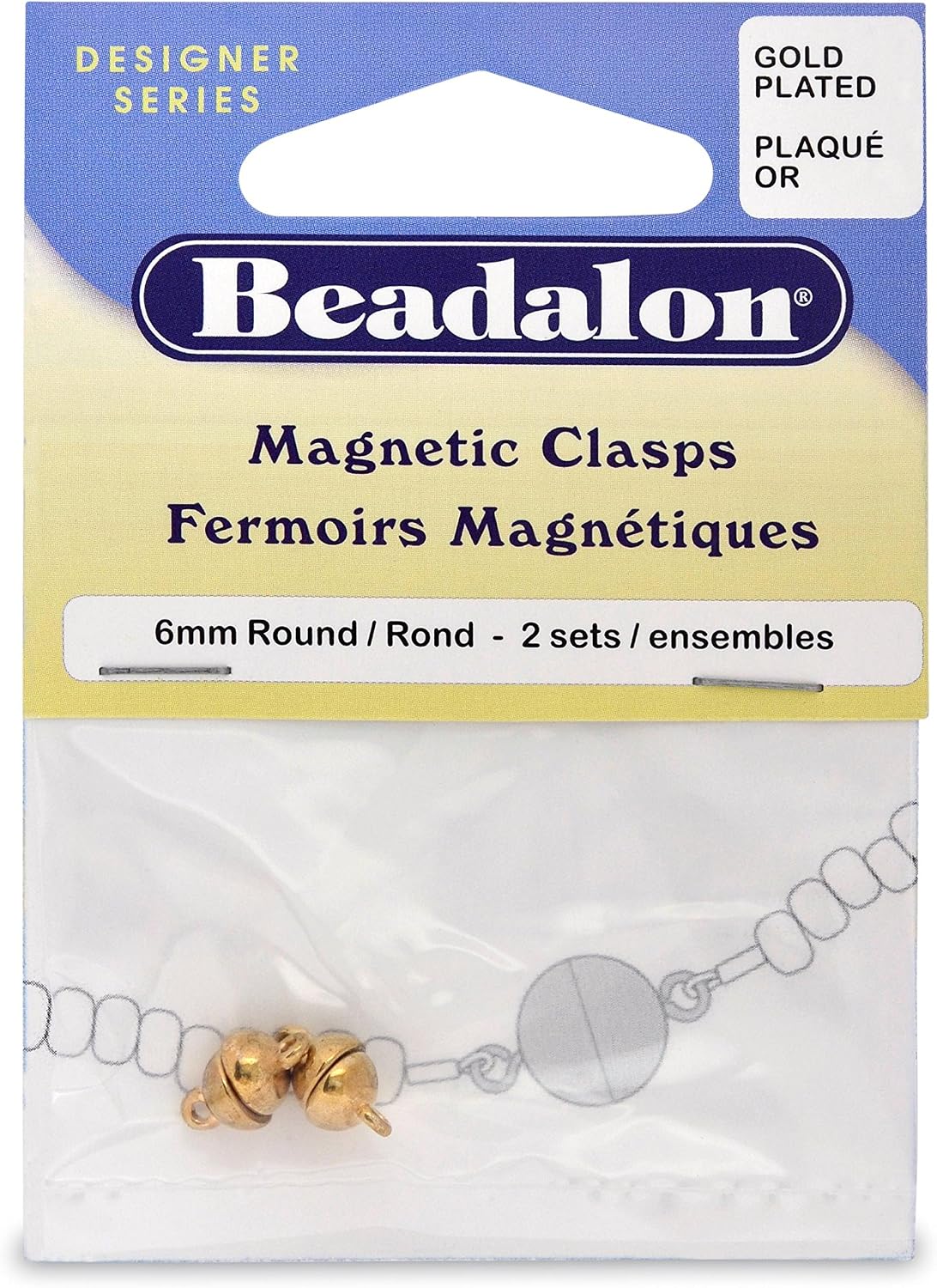 Beadalon Magnetic Clasps Round 6mm 2/Pkg-Gold-Plated