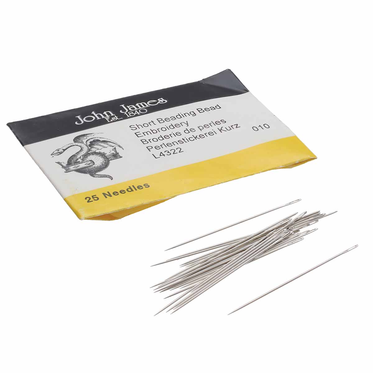 John James Short Beading Needles – Size 10, Pack of 25, Made in England