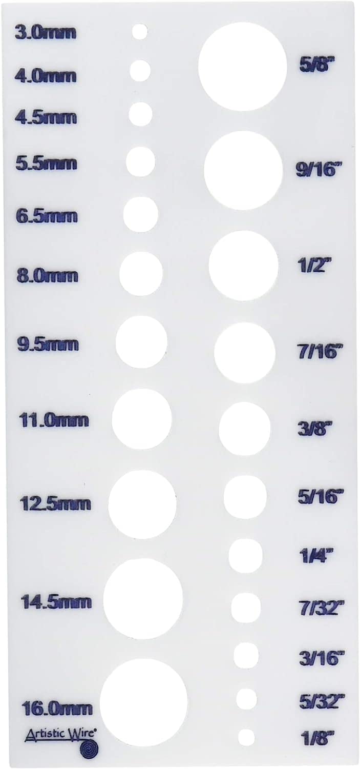 Artistic Wire gauge showing millimeter and inch measurements.