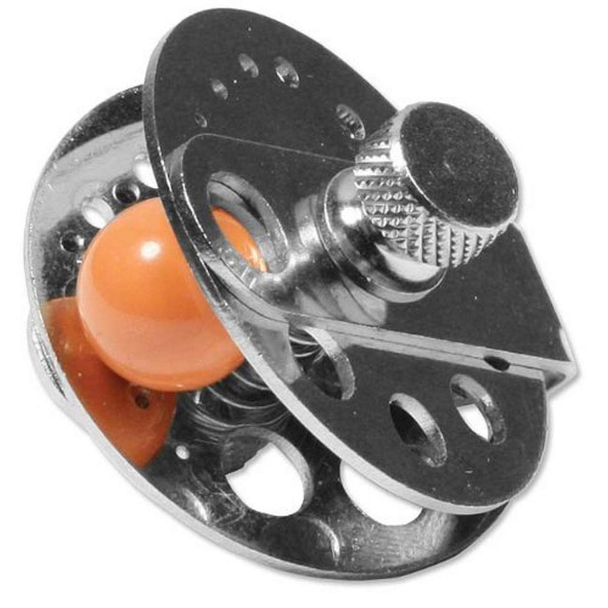 Orange ball detent pin, stainless steel body with adjustable knob.