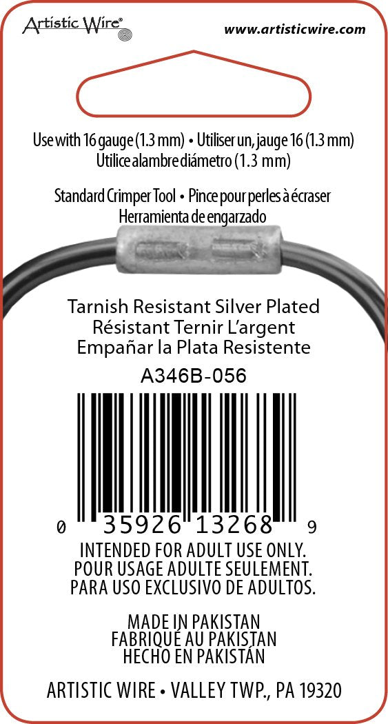 Artistic Wire Large Gauge Crimp Tubes, Tarnish Resistant Silver Plated, for 16 ga Wire, ID 1.5 mm / .059 in, 50 pc