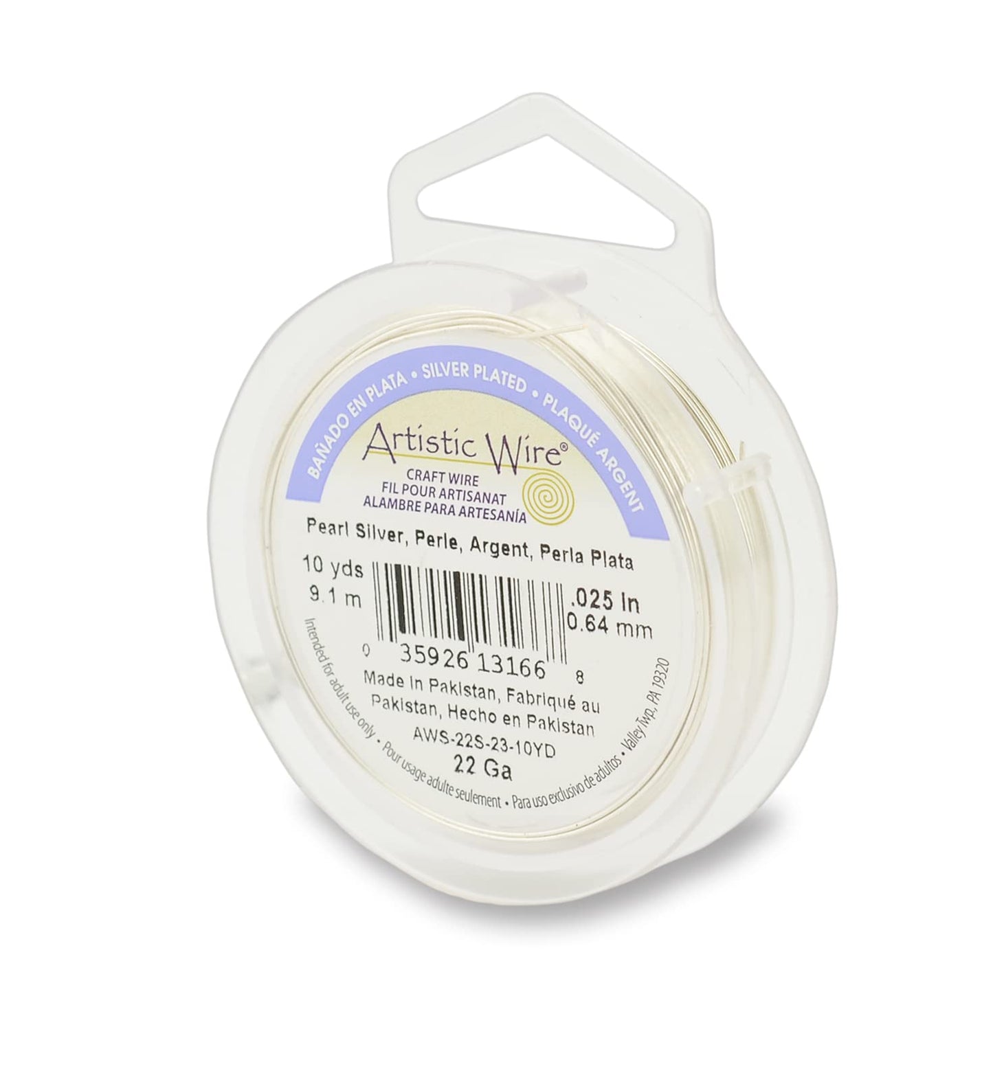 Artistic Wire Plated Tarnish Resistant Colored Copper Craft Wire, Pearl Silver, 22 Gauge, 10 yd
