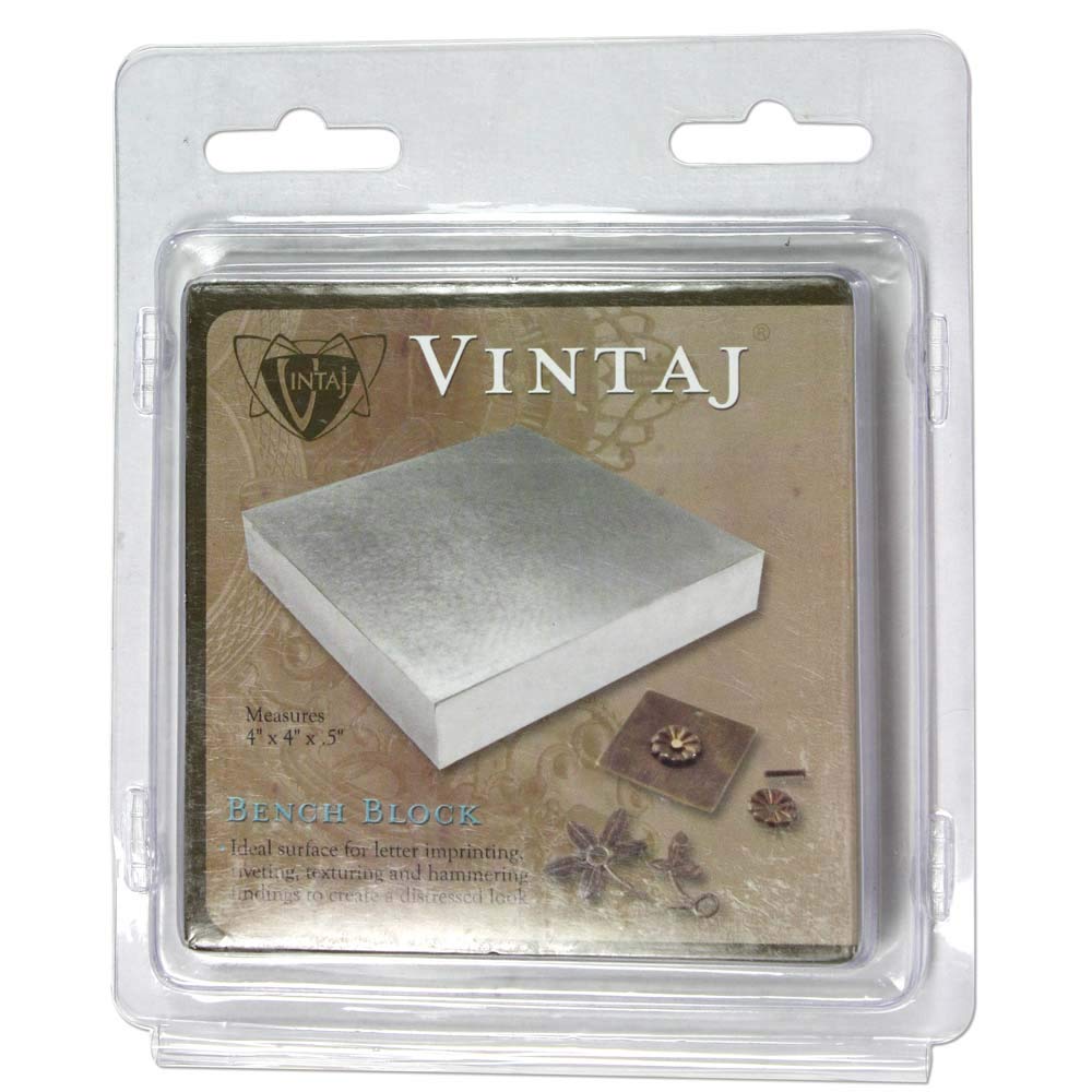 Beadsmith Steel Bench Block 4 x .5-inch, Silver, Vintaj-4" x 4" x 0.5"