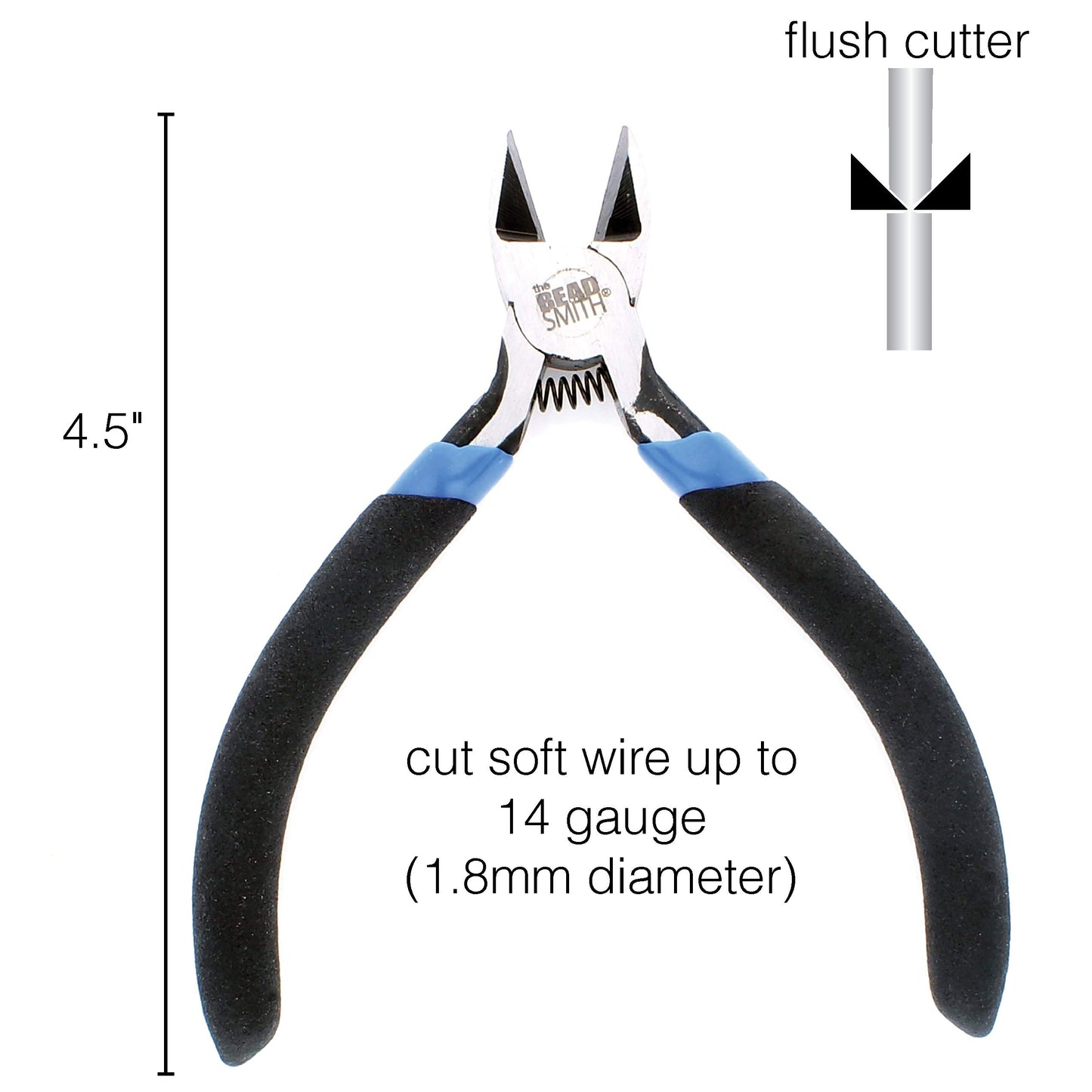 The Beadsmith EZ Cut Vanadium Steel Side Cutter, 4.5 inches (115mm), Blue and Black Cushion Grip, Spring Loaded Handle, Tool for Jewelry Making