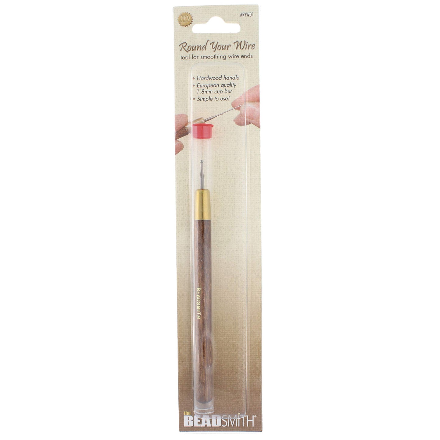 Round Your Wire Tool with 1.8mm Cup Bur, 5.25”, Wooden Handle, Smooth Wire and Shape Cut Ends of Beading Wire