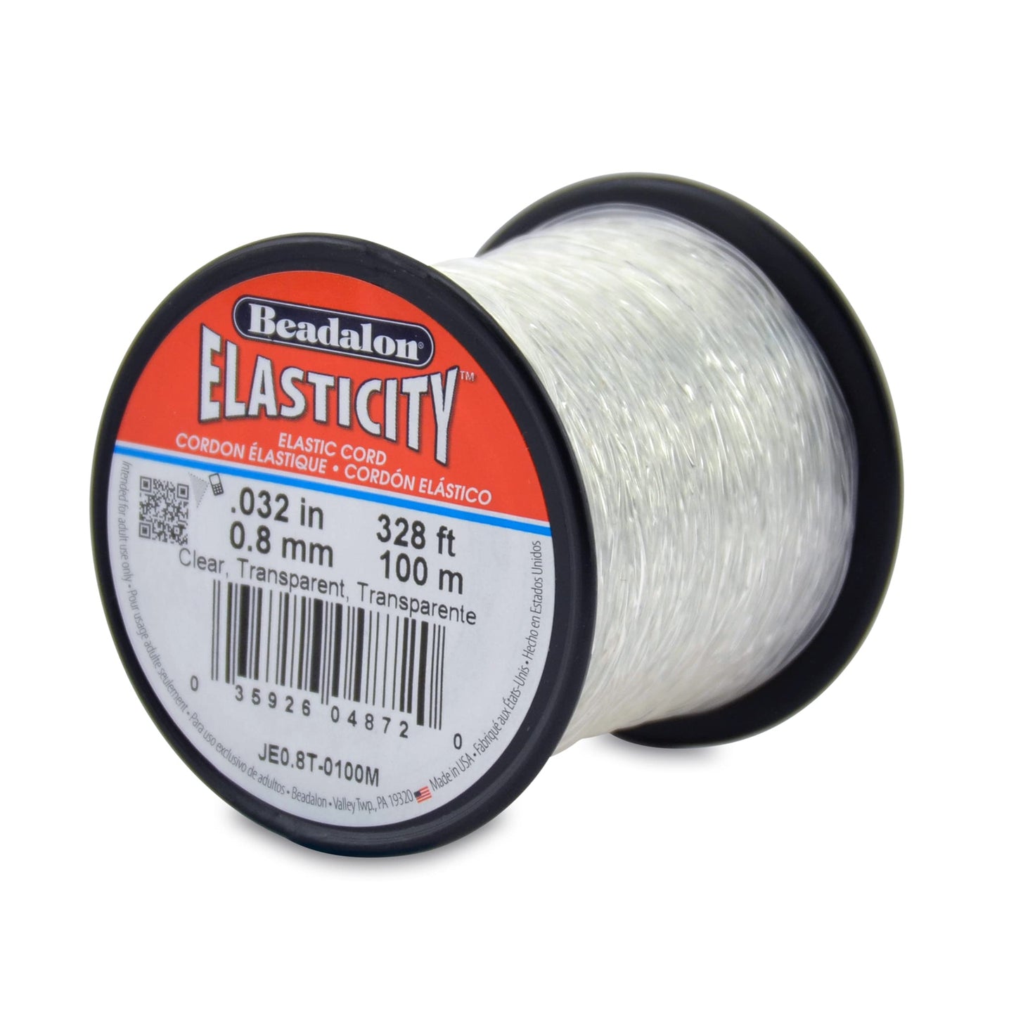 Beadalon Elasticity Stretch Cord Clear 0.8mm (0.32in) -100 Meter Spool