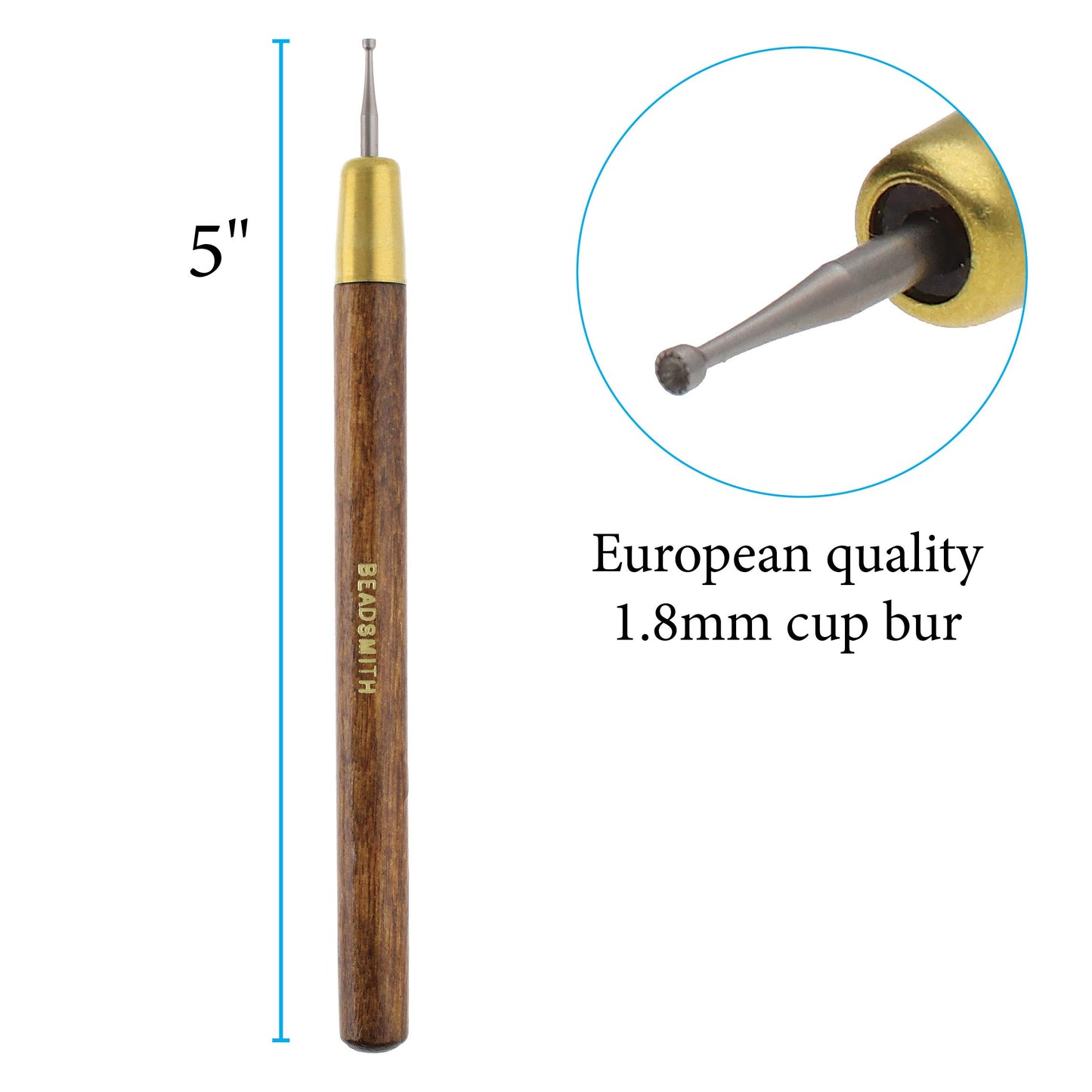 Round Your Wire Tool with 1.8mm Cup Bur, 5.25”, Wooden Handle, Smooth Wire and Shape Cut Ends of Beading Wire