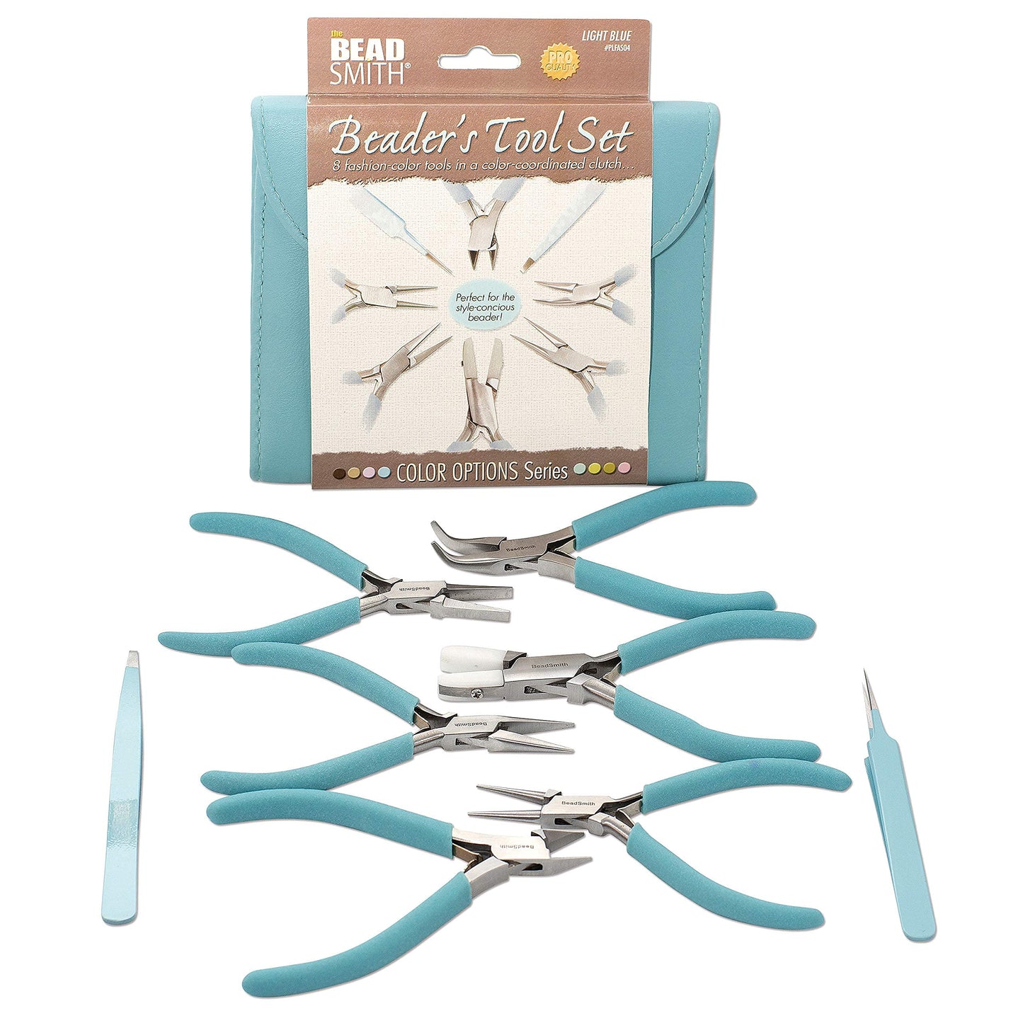 Beadsmith 8 Fashion Light Tool Set For Making Jewelry With Coordinated Clutch Carry Case