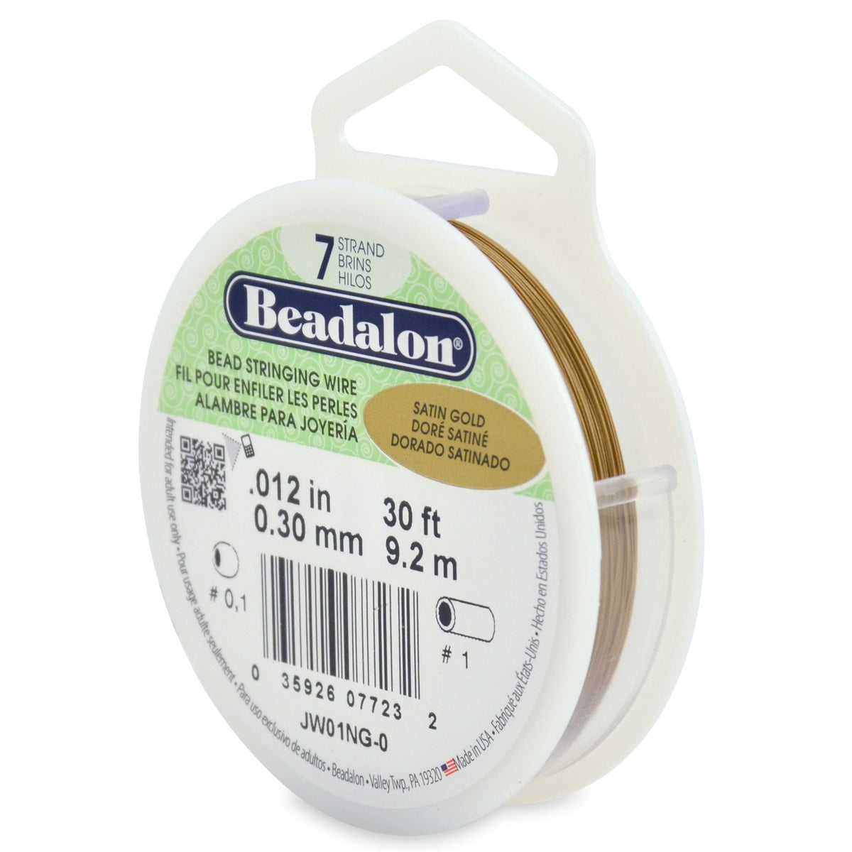 Beadalon 7-Strand Bead Stringing Wire – 9.2m Spool - 0.30mm (0.012") / Satin Gold / 9.2m