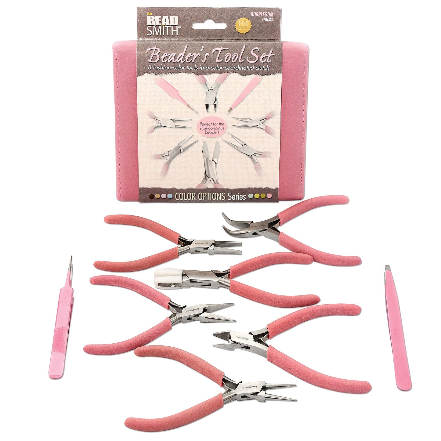 Beadsmith Fashion Color Plier Set and Clutch, 8-Piece Beader's Tool Kit
