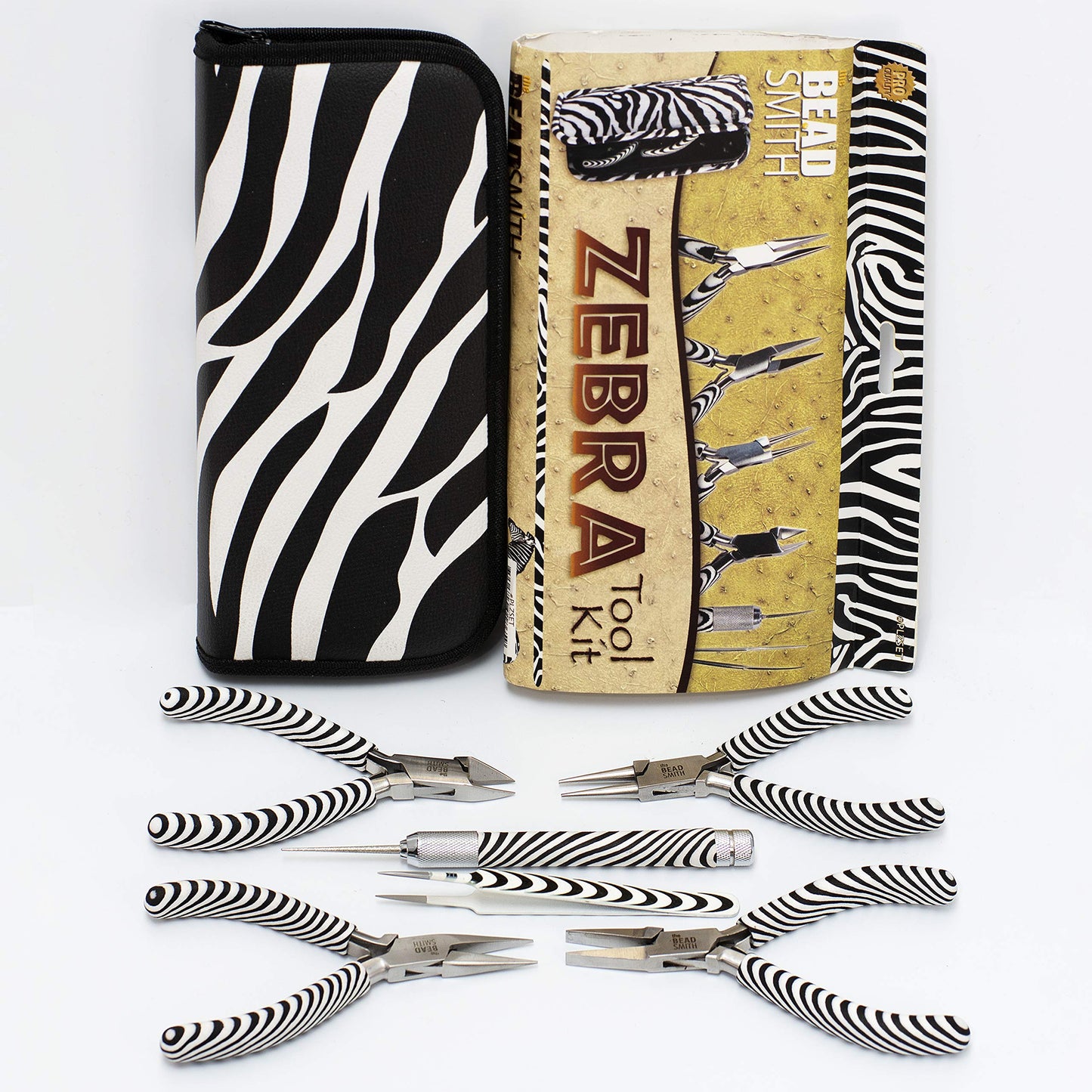 The Beadsmith 6-Piece Zebra Tool Kit, Jewelry Making Set with Pliers and Tweezers