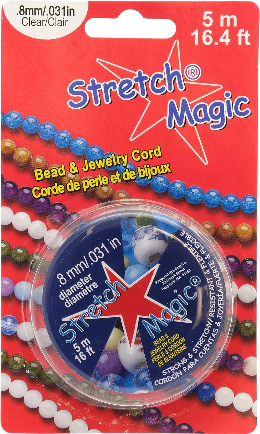 Stretch Magic Bead & Jewellery Cord - Clear Colour - 0.8mm diameter - 5-meter (16.4 ft) spool - Elastic String for making beaded jewelry
