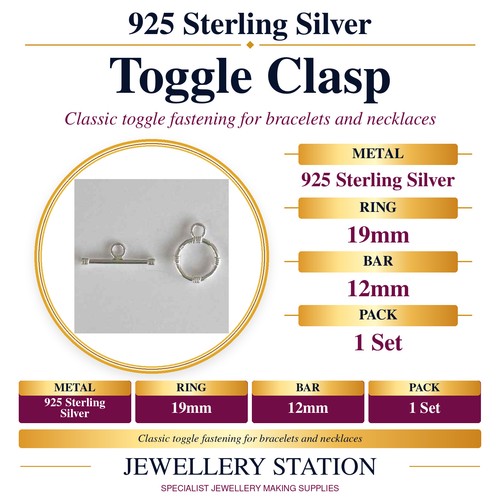 Specification guide: 925 sterling silver toggle clasp (T-bar)