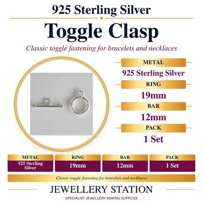 Specification guide: 925 sterling silver toggle clasp (T-bar)