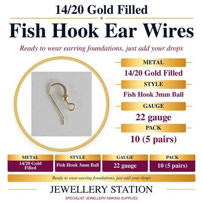 Specification guide: 14/20 gold filled fish hook ear wires, pack of 10 (5 pairs)