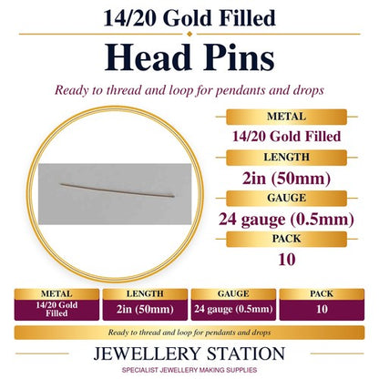Specification guide: 14/20 gold filled head pins, 24 gauge, 2 inch, pack of 10