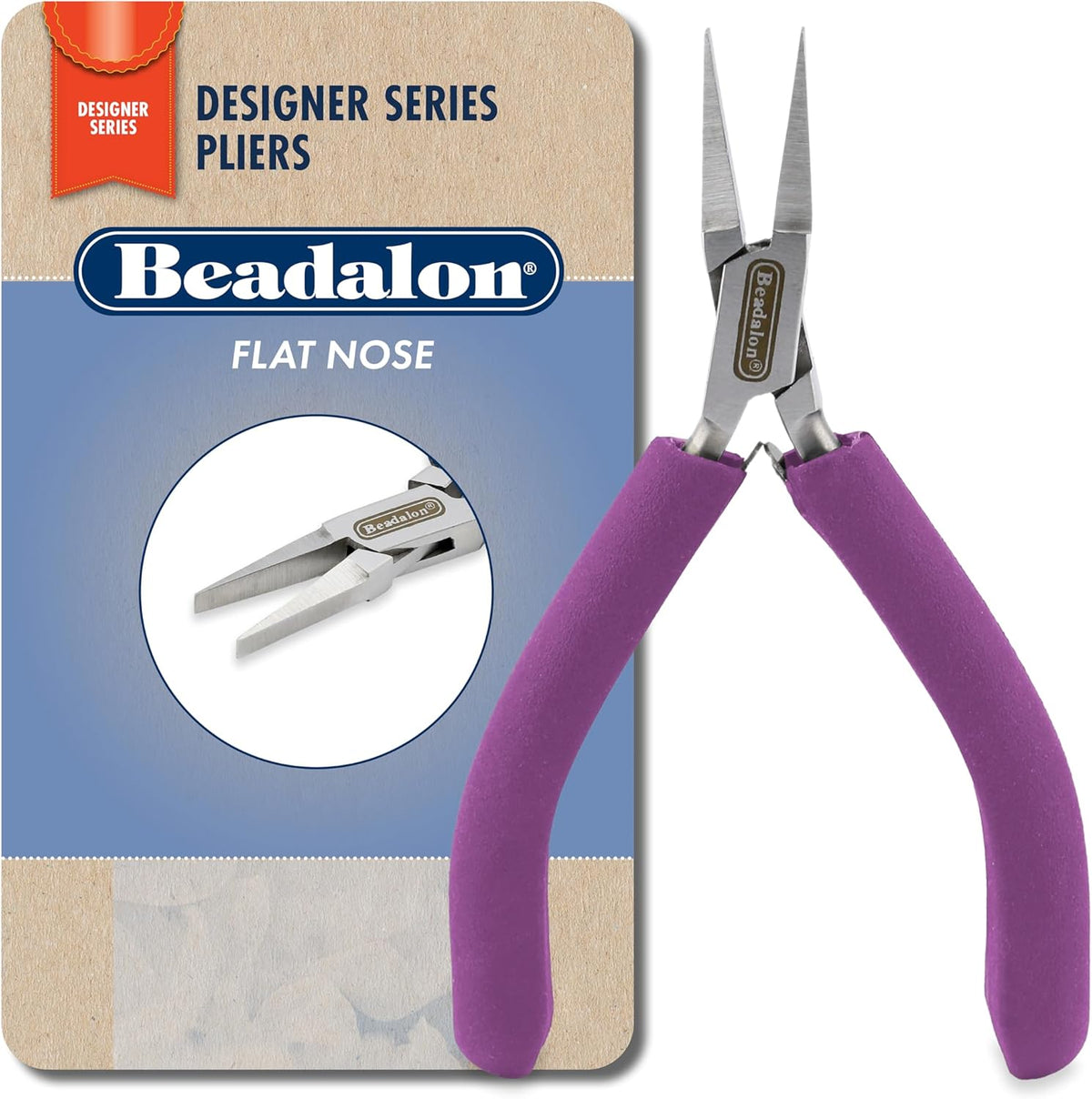 Beadalon Designer Series Flat Nose Pliers, Purple Vinyl-Free Grips, Stainless Steel, Box Joint, Double Leaf Springs, 4.75 in