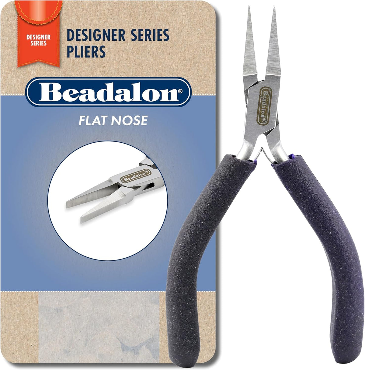 Beadalon Designer Series Flat Nose Pliers, Dark Blue Vinyl-Free Grips, Stainless Steel, Box Joint, Double Leaf Springs, 4.75 in