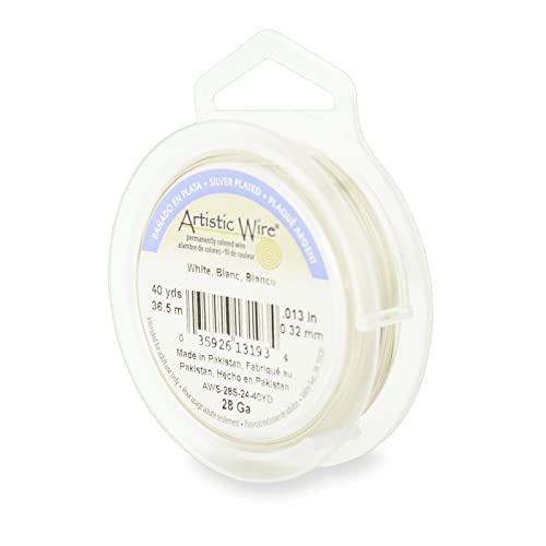 Artistic Wire 28 Gauge Tarnish Resistant Silver Plated Coloured Copper Wire – 40yd Spool - Pearl Silver