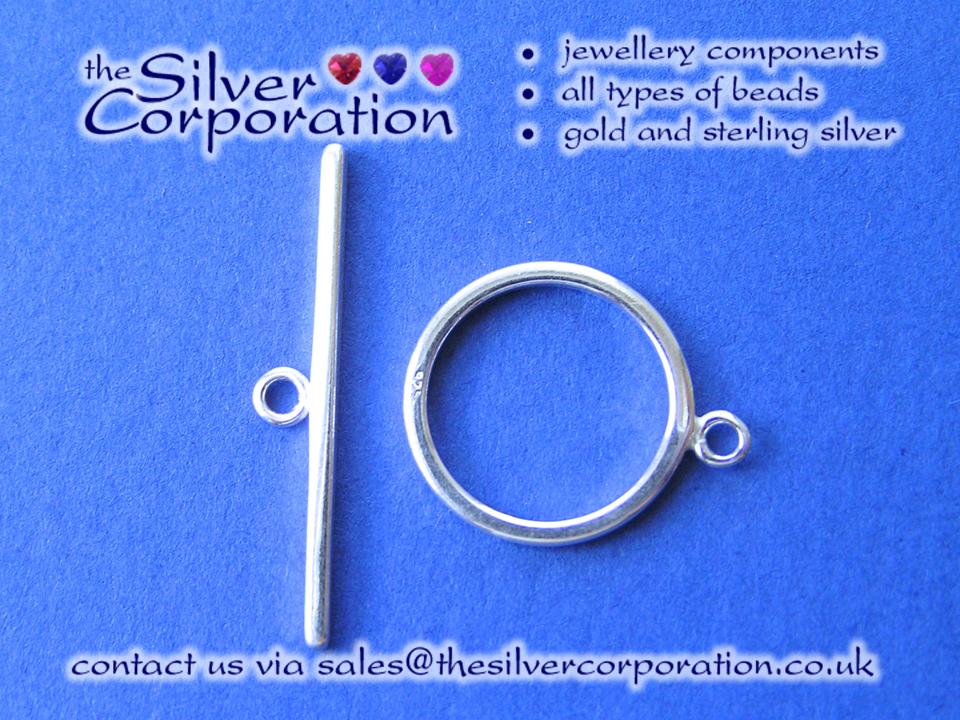 Sterling silver toggle clasp, 15mm ring with 25mm bar