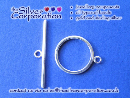 Sterling silver toggle clasp, 15mm ring with 25mm bar