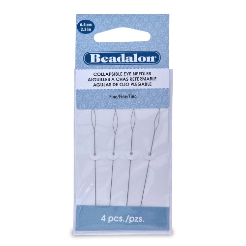 Beadalon Fine Collapsible Eye Beading Needles – Pack of 4 (2.5″ / 64 mm) - Fine – 2.5 in (4 pc)