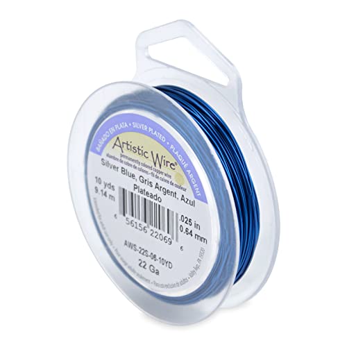 Artistic Wire 28 Gauge Tarnish Resistant Silver Plated Coloured Copper Wire – 40yd Spool - Silver Blue