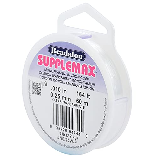 Beadalon SuppleMax Clear Nylon Beading Cord – 0.25 mm (.01″) ∙ 50 m Stringing Thread