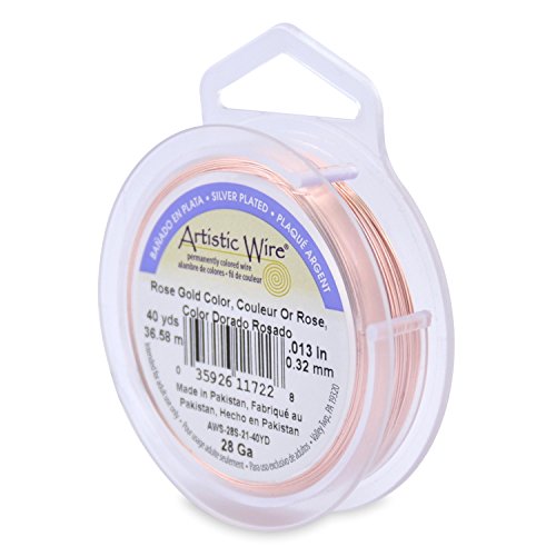 Artistic Wire 28 Gauge Tarnish Resistant Silver Plated Coloured Copper Wire – 40yd Spool - Rose Gold