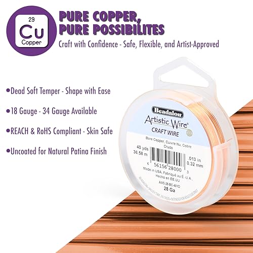 Artistic Wire 20 Gauge Tarnish Resistant Coloured Copper Wire - Bare Copper