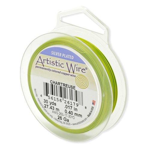 Artistic Wire 28 Gauge Tarnish Resistant Silver Plated Coloured Copper Wire – 40yd Spool - Chartreuse