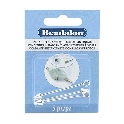 Beadalon Instant Pendant Cone Screw-On Finials – Silver-Plated Jewellery Findings (6 × 7.5 mm)