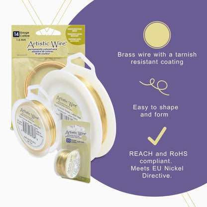 Artistic Wire 18 Gauge Tarnish-Resistant Brass Craft Wire – 9.1 m