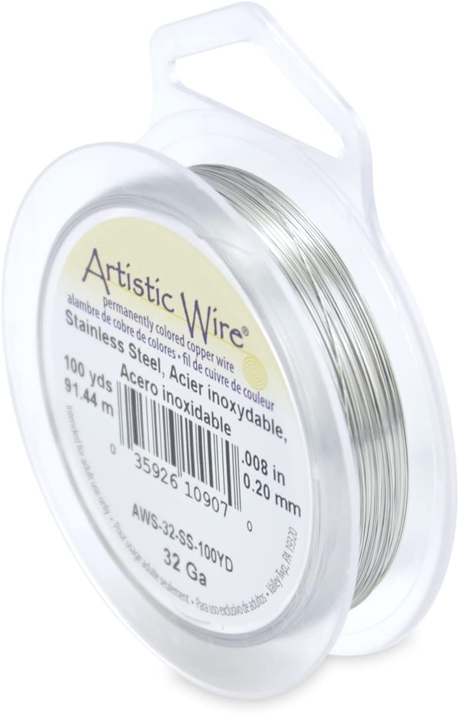Artistic Wire Stainless Steel Jewellery Wire – Choose 28ga (40yd), 30ga (50yd) or 32ga (100yd) - 32 Gauge / .20 mm , 100 yd / 91.4 m