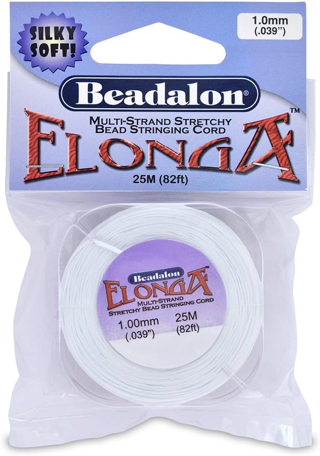 Beadalon Elonga Stretch Cord 1mm White – 25m (82ft) Elastic Jewellery Thread
