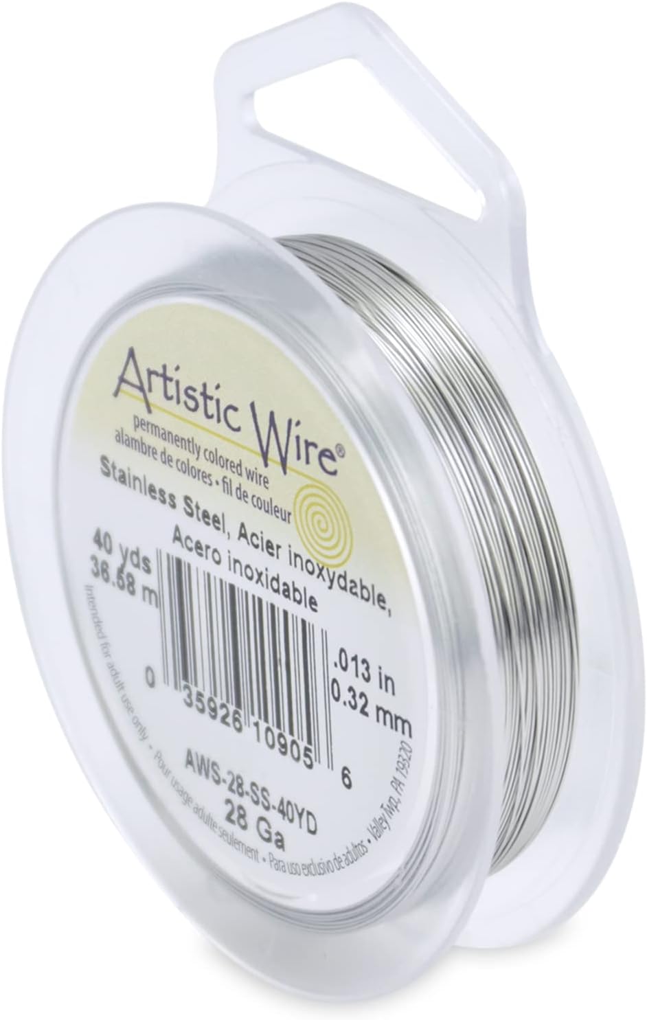 Artistic Wire Stainless Steel Jewellery Wire – Choose 28ga (40yd), 30ga (50yd) or 32ga (100yd) - 28 Gauge / .32 mm , 40 yd / 36.5 m