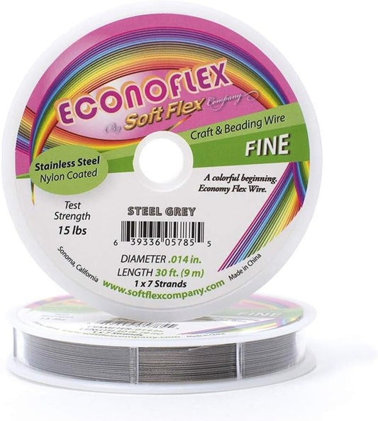Soft-Flex Econoflex Beading Wire – 0.014″ (≈0.36 mm) × 30 ft Grey • Flexible Jewellery Stringing Wire