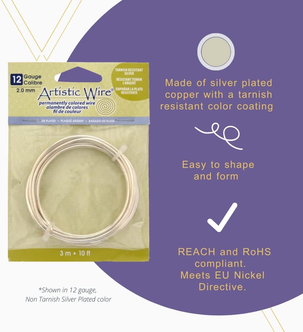 Artistic Wire Non-Tarnish Silver 16 Gauge (1.3mm) – 10ft / 3m – Jewellery Making Wire