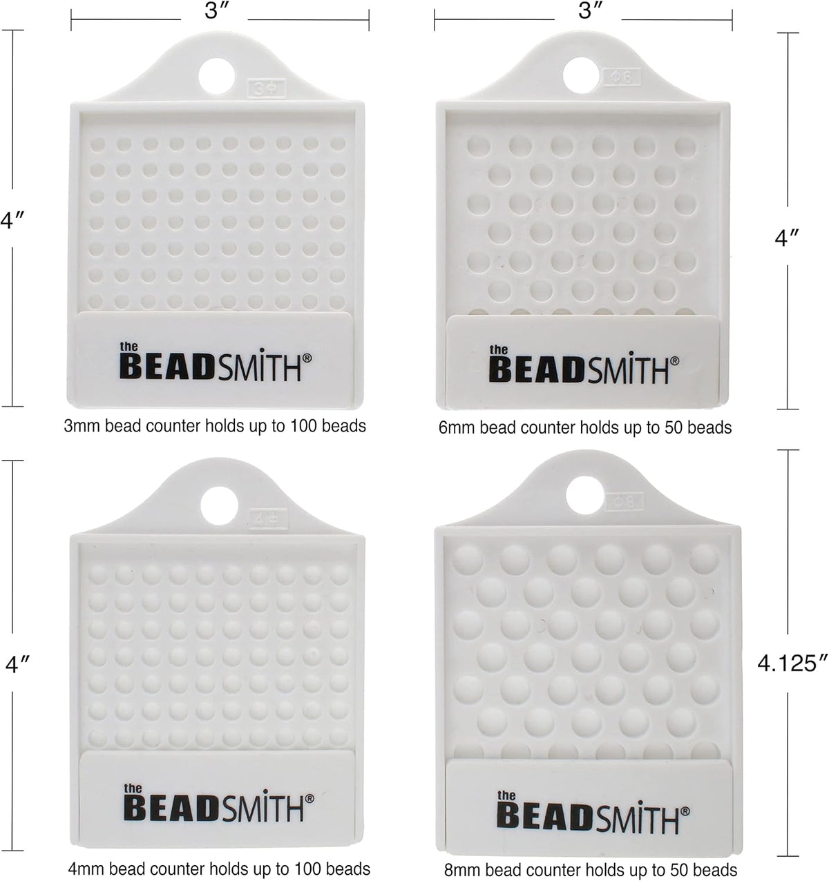 Beadsmith Bead Counter Set – 4-Tray Organiser for 3–8mm Beads