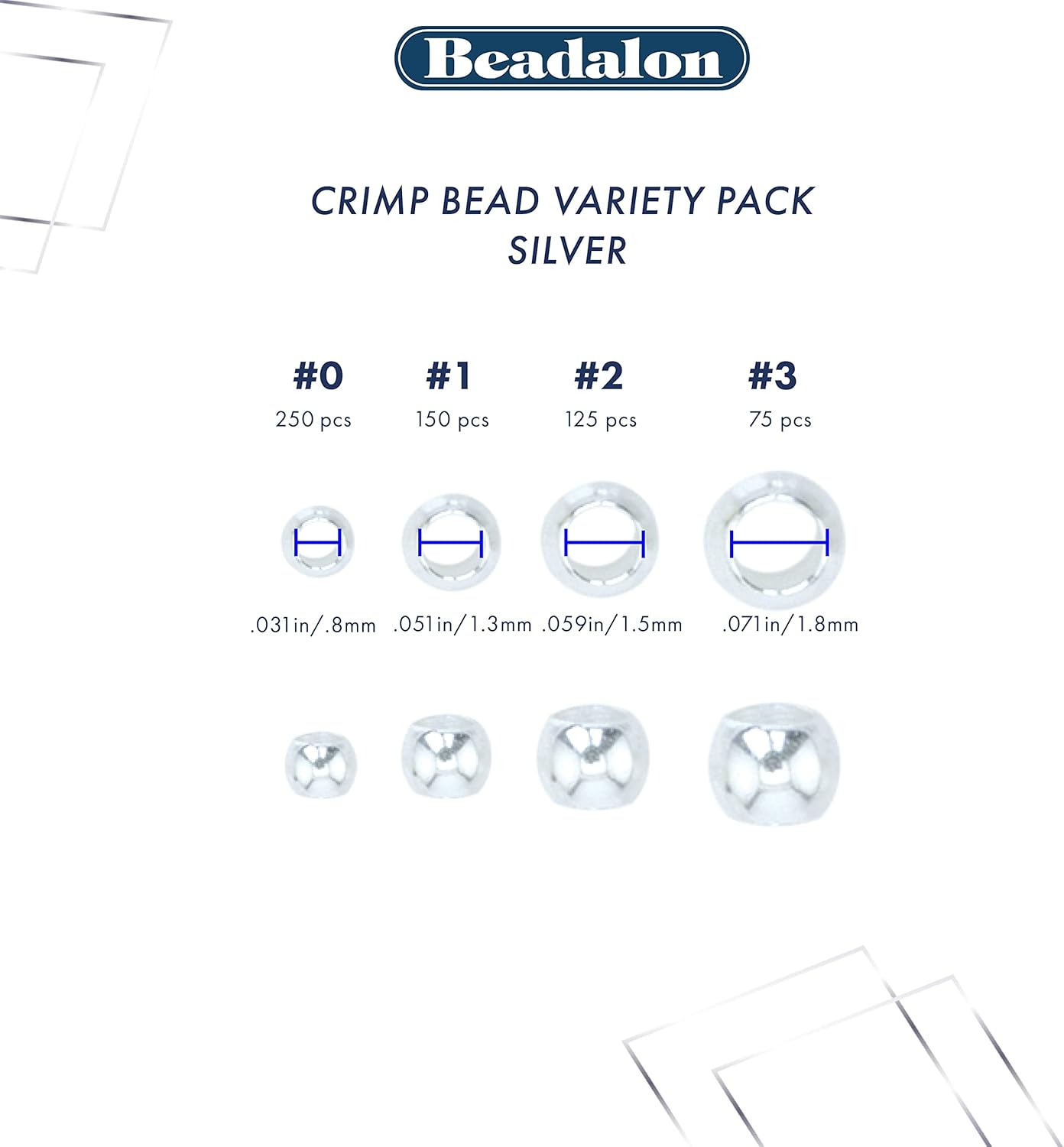 Beadalon 600-Piece Crimp Tube Variety Pack, Gold Plated
