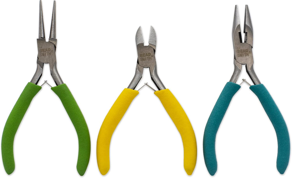 Beadsmith Colour-ID 3-Piece Pliers Set – Chain, Round & Side Cutter (5″)