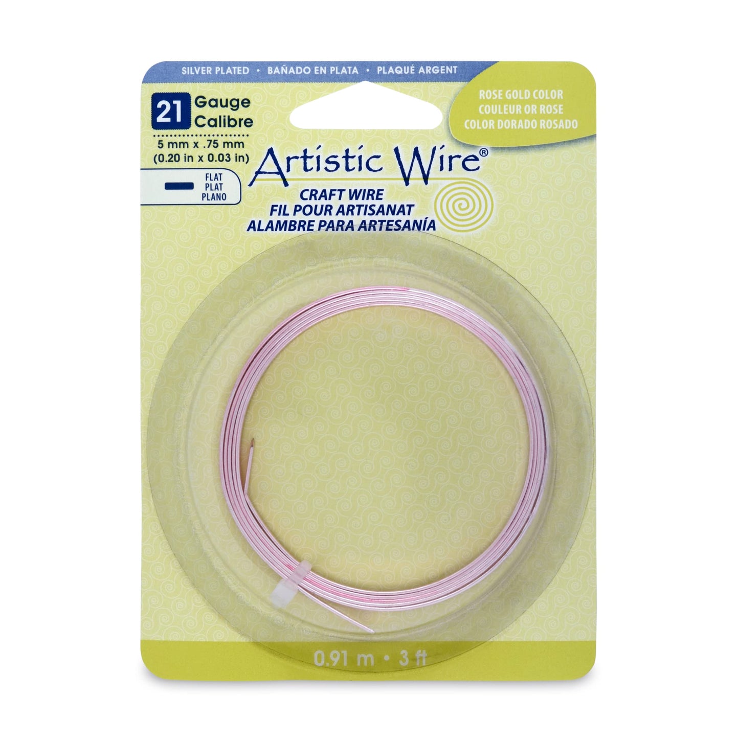 Artistic Wire, 21 Gauge, Flat, 3 mm x .75 mm / 0.12 in x 0.03 in, Tarnish Resistant Silver Plated, 3 ft / .91 m, AWB-21F-S10-03F
