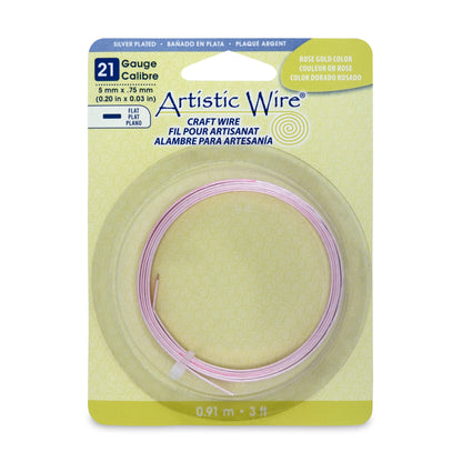 Artistic Wire, 21 Gauge, Flat, 3 mm x .75 mm / 0.12 in x 0.03 in, Tarnish Resistant Silver Plated, 3 ft / .91 m, AWB-21F-S10-03F