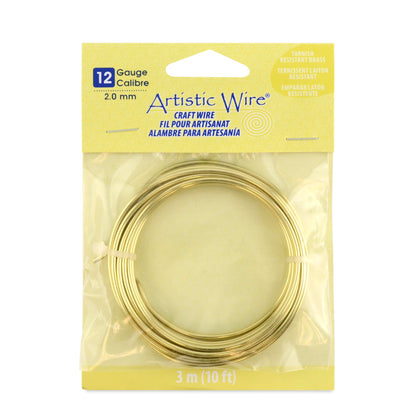 Artistic Wire 12 Gauge Tarnish Resistant Brass Craft Jewelry Wrapping Wire, Gold Color, 10 ft