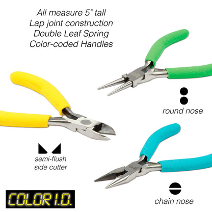 Beadsmith PL3 Pliers Set – 3 Piece Jewellery Making Tool Kit (Chain Nose, Round Nose & Side Cutters)